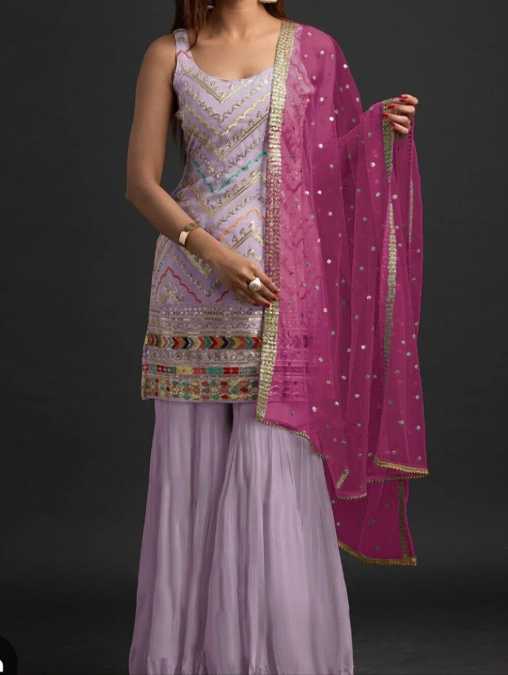 Elegant Lavender Sharara Set with Magenta Dupatta
